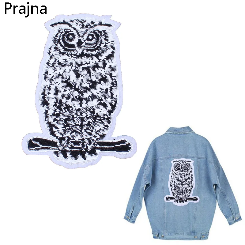 

Prajna Cartoon Big Owl Patch Applique Sequin Iron On Patches Stripe On Clothes Cheap Embroidered Patches For Clothes Jacket Jean