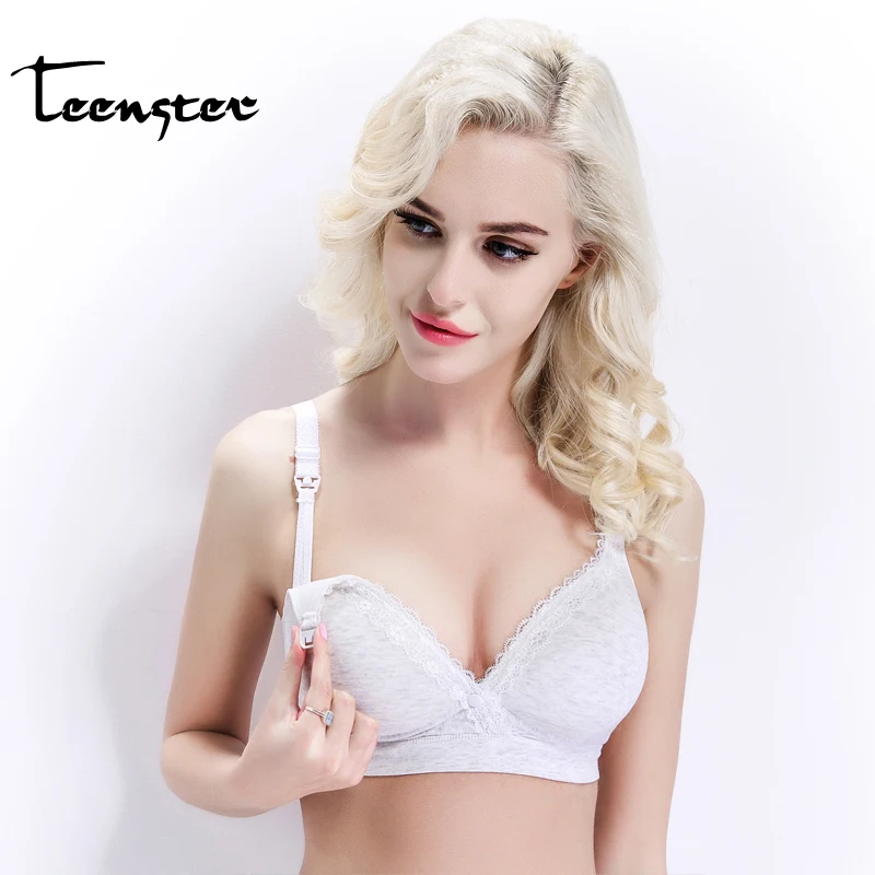 

Teenster Breast Feeding Sexy Woman Bra Wire Free Lace Edge Nursing Bra Cotton Underwear Clothing For Nursing Adjusted Straps