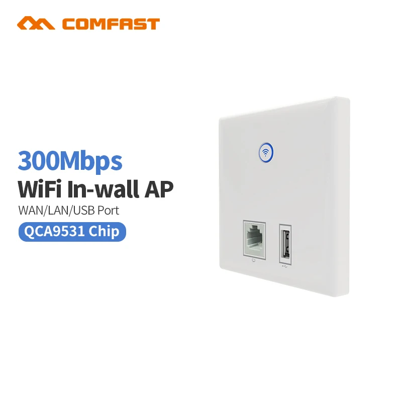 

Comfast QCA9531 In-wall Wireless Access Point,300Mbps Indoor Wall WiFi AP, Client+AP, IEEE 802.11n/g/b RJ45 PoE,PPTP, L2TP