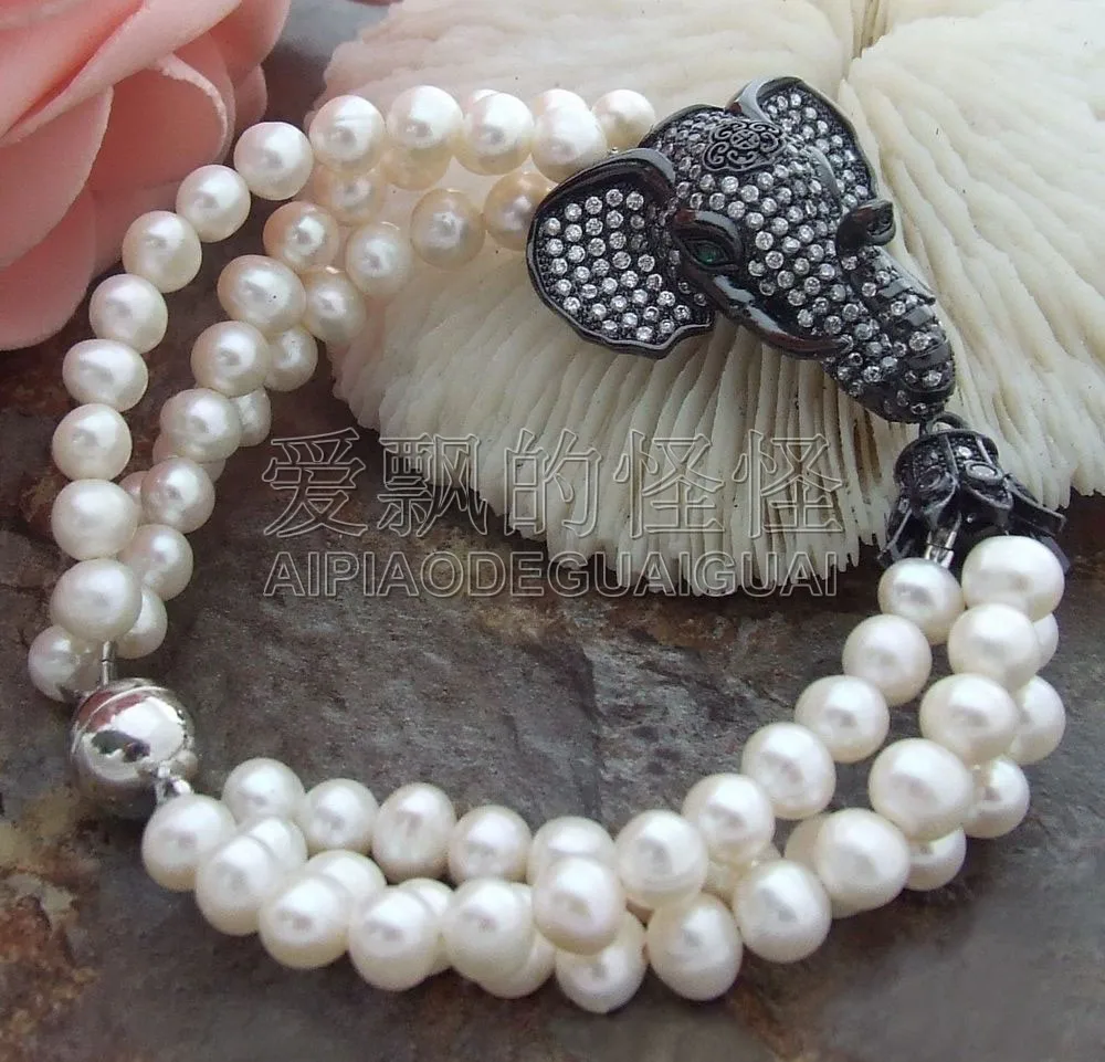 

B070712 8'' 3Stands White Pearl CZ Connector Bracelet