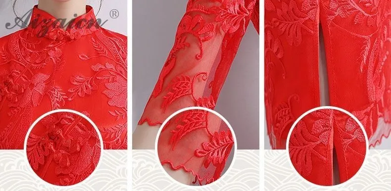 Красные короткие Cheongsam платья для женщин Chinoise невесты кружево Qi Pao для традиционное свадебное платье мини Восточный стиль вечернее платье