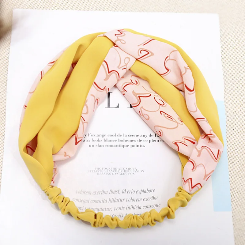 

Summer Chiffon Headband Women Hair Accessories Turban Twist Cross Hairband Headwrap Girls Printed Knot Hair Band