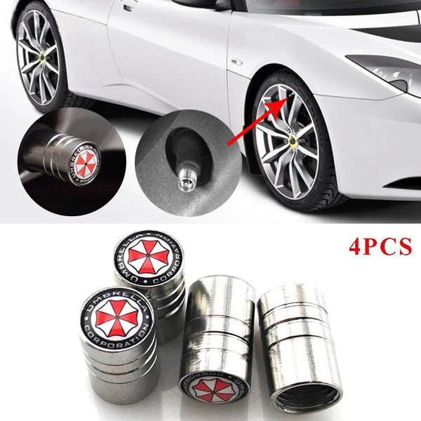 

Car Tire Valves Tyre Stem Air Caps case for umbrella corporation emblem Badge Stainless Steel Accessories Car Stickers 4PCS/SET
