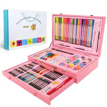 

130 Piecs Drawing Pencils Color Pens Crayons Case Art Painting Set for Children Kids with Wooden Case Stationery Set