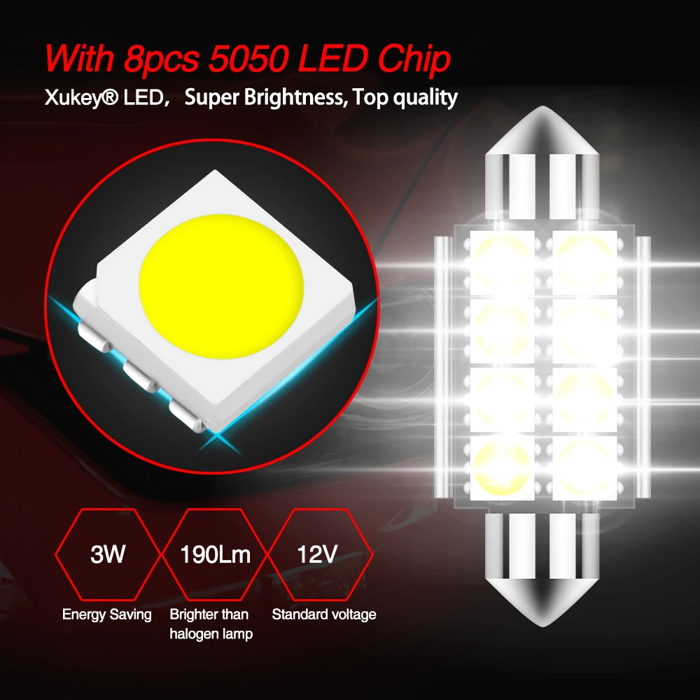 Xukey гирлянда C10W C5W светодиодный светильник s 31 мм 36 мм 39 мм 41 мм номерной знак лампа светильник 6000 К белый 12 В CAN-bus Стайлинг автомобиля