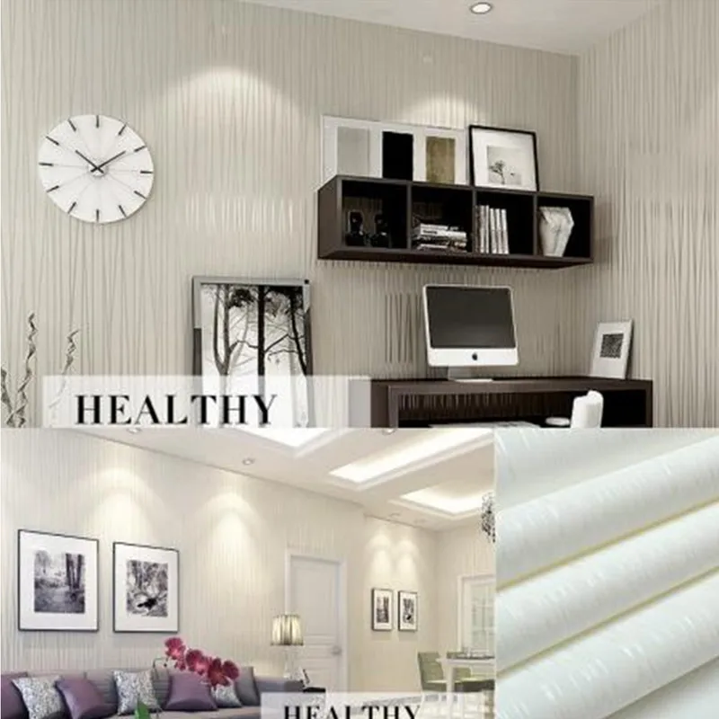 

10m Non-woven Embossed Textured Wallpaper Modern Line Flocking Wall Paper Rolls