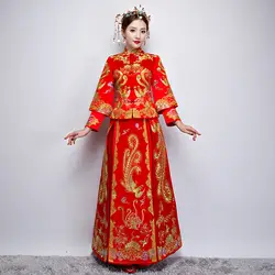 Китайский стиль невесты свадебное cheongsam костюм вечернее платье show Одежда тонкий вышивка феникс Qipao красный Размеры размеры s m l xl XXL