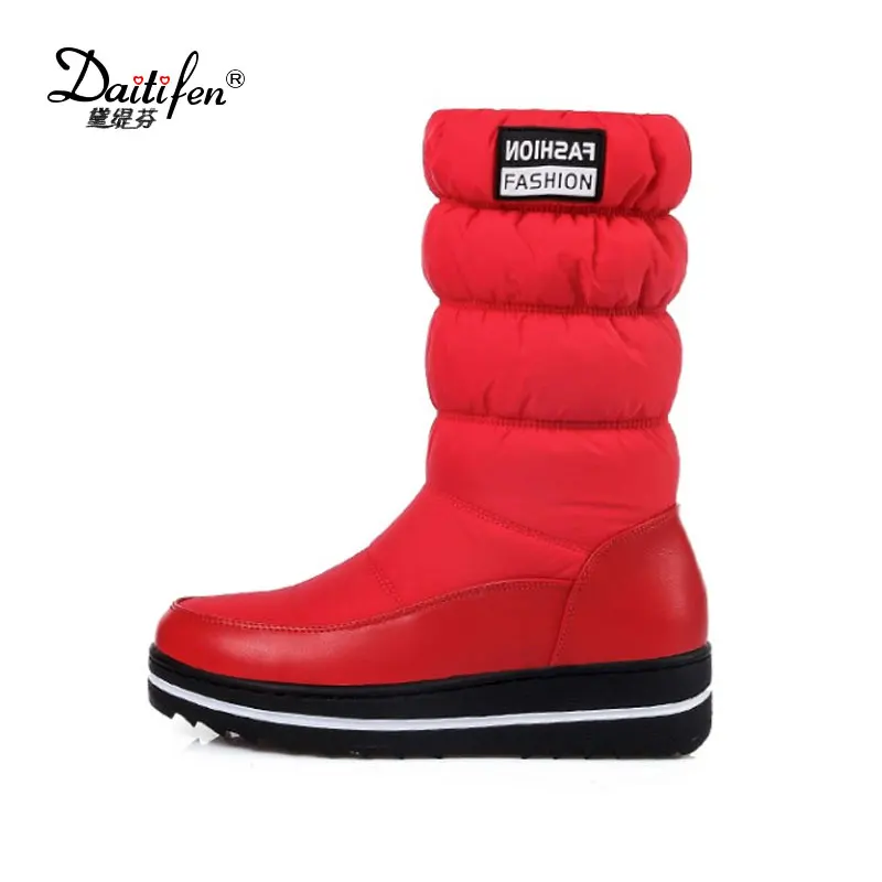 

Daitifen fashion winter new arrive women boots black red snow boots height increasing Keep warm comfortable knee high boots
