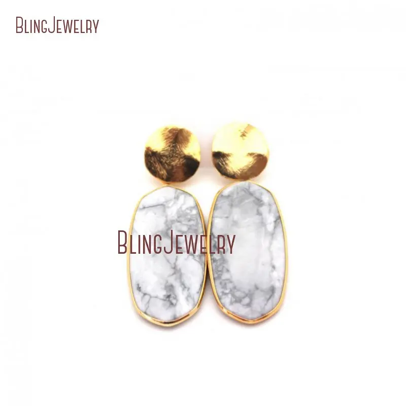 20190404-ER22138-gold disc post stud earring sea marbel white turquoise stone gold gezel setting earrings