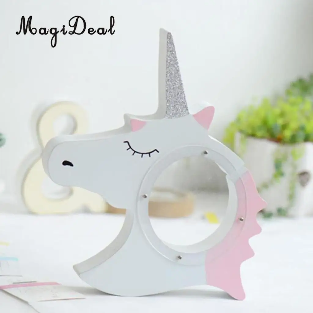 Cute Unicorn Style Baby Child Christmas Gift Wooden Cartoon Coin Bank Money Boxes Piggy Bank For Kids Birthday Gift Decor