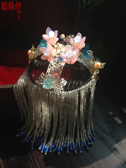 

Limited 1pc Stock Wang Jiang You Chang Colored glaze classicalhair comb imitate opera tiaras tassel hair accessory