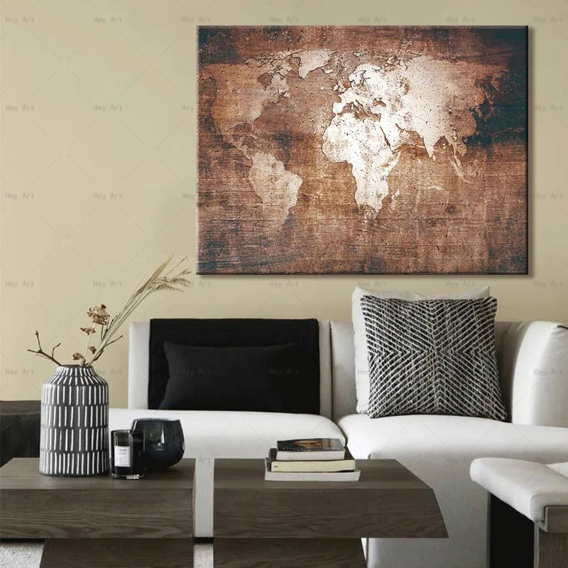 World Map Canvas Art Posters and Prints Abstract Painting Cuadros Home Decor Picture Wall Pictures for Living Room