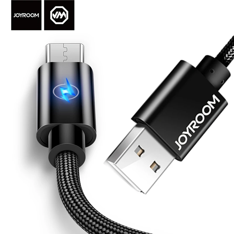 JOYROOM 2 м металлический Плетеный светодиодный кабель для быстрой зарядки Micro USB Samsung