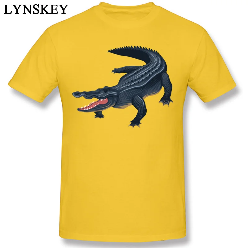 Printed On Tops Tees for Men Cheap Autumn Round Neck 100% Cotton Short Sleeve T Shirts crocodile Crazy Tee-Shirts Top Quality yellow