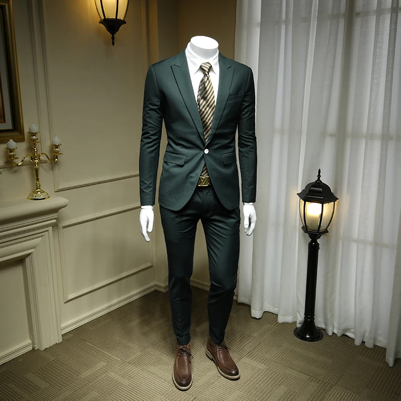 

Men Business Suit Jacket European and American Style Man Suits Blazers Slim Fit Mens Suits Male Thick Dark Green Suit 365tz33