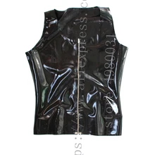 Черный латексный топ на молнии Женский латексный жилет с латексом Блюз снаружи Мокрый Вид прикрепленный передний молния украшения