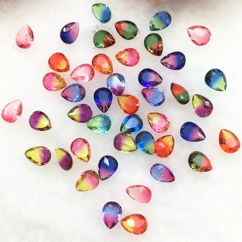 

Naked Crystal, Gradual Change Tourmaline Crystal Rainbow Color 6*8mm Teardrop Rhinestones Glass Crystal Stone Dress Decoration