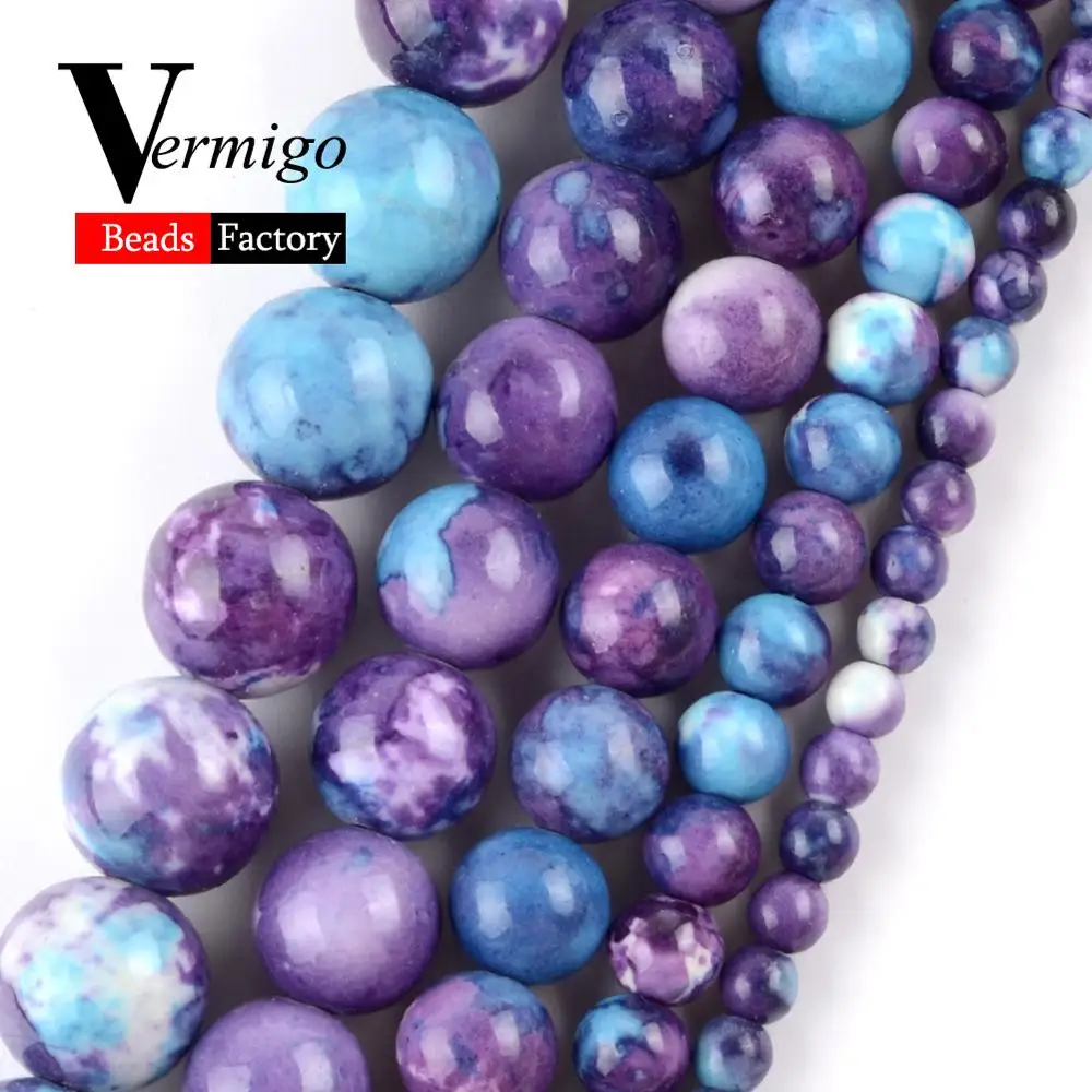 

Natural Purple Blue Spotted Rain Flower Stone For Jewelry Making DIY Necklace Bracelet Round Loose Spacer Beads 4mm-10mm 15"