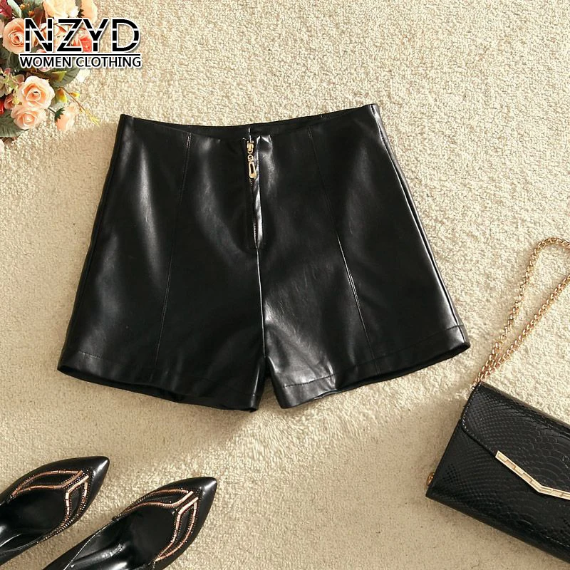 

2017 New Style Autumn Winter Women Leather Shorts Fashion Black Zipper Female Pu Shorts NZYD198