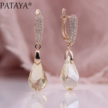 

PATAYA New Irregular Champagne Austria Crystal Earrings Women Luxury Party Jewelry 585 Rose Gold Natural Zircon Dangle Earrings