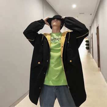 

Hooded Trench Coat Overcoat Long Jacket Men High Street Oversized Hip Hop Sobretudo Masculino Manteau Steampunk Swag Coats Men