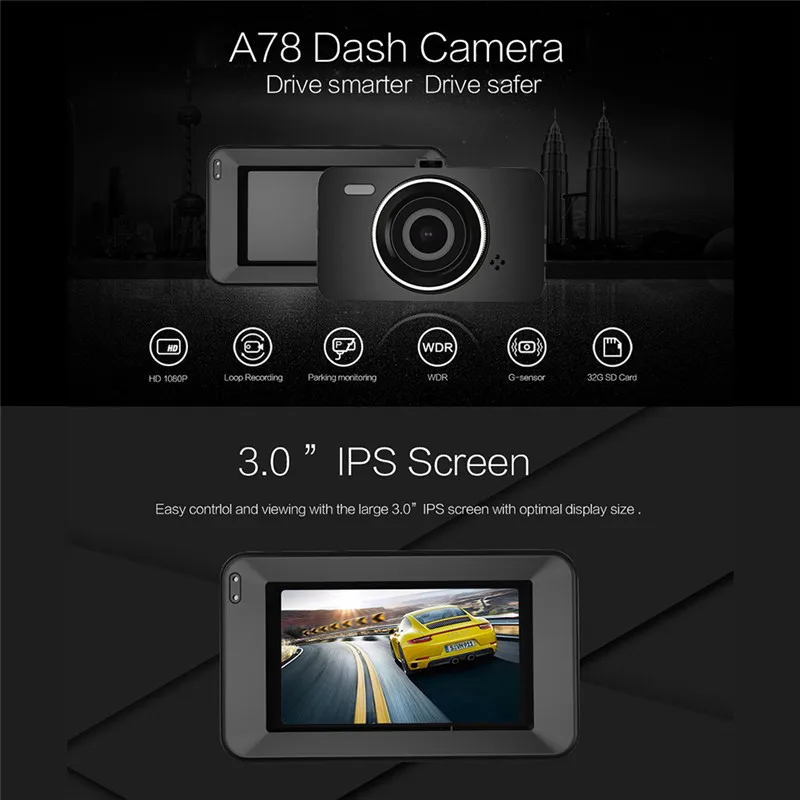 Anytek A78 170 градусов Высокое качество 3 &quotips 1080 P 16:9 AVI MJPG Secure Видеорегистраторы для