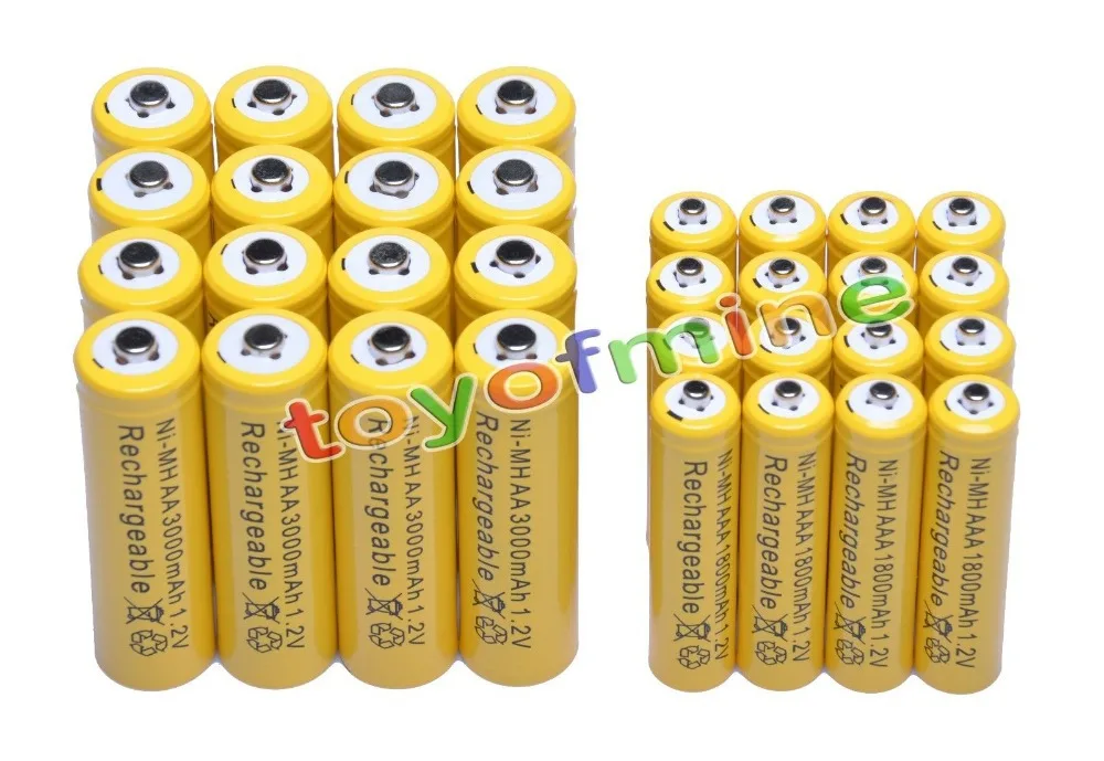 16x AA 3000mAh+ 16x AAA 1800mAh 1,2 V NiMH желтый аккумулятор 2A 3A