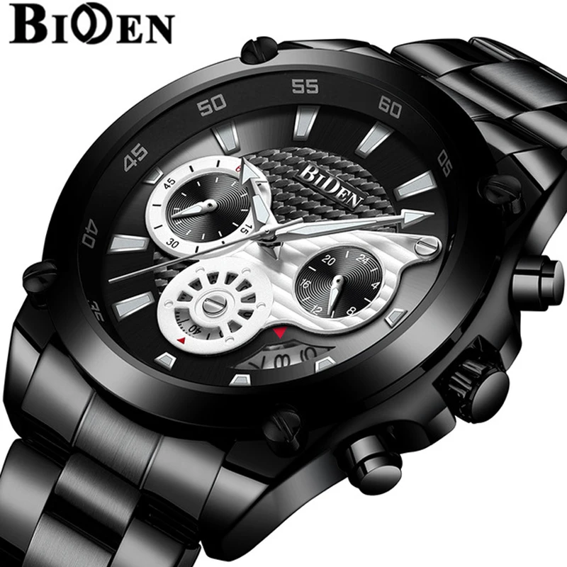 

BIDEN Sport Watch Men Luxury Brand Quartz Wristwatch Date Chronograph Waterproof Steel Strap Male Clock Relogio Masculino