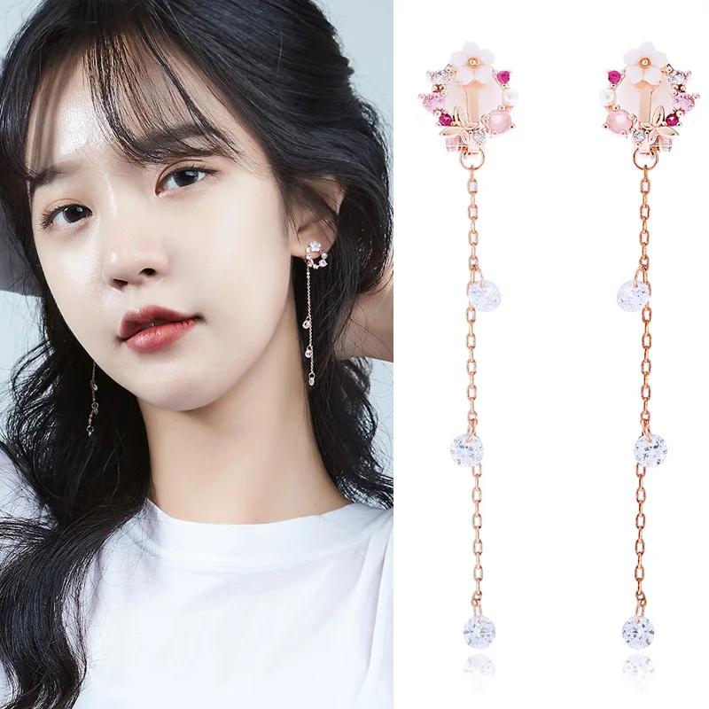 

2019 Zircon Flower Tassel Earring Clip For Woman Girl Earcuff without piercing Fashion Gift Zircon Earring