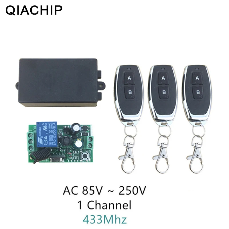 

QIACHIP AC 110V 220V 1CH RF 433Mhz Wireless Remote Control Switch Learning Code 1 Relay Lamp Light Controller and 3pcs Remote