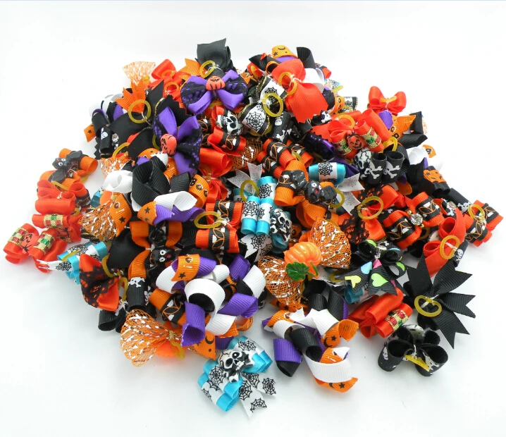 300PC/Lot Halloween Dog Bows Holiday Grooming Bows For Dogs Accessories