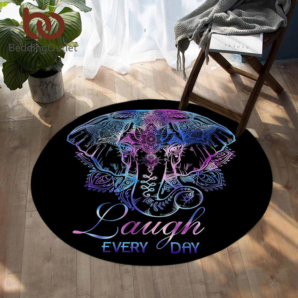 BeddingOutlet Elephant Bedroom Carpets Bohemian Round Area Rug for Living Room Flower Letters Floor Rug Play Mat 150cm