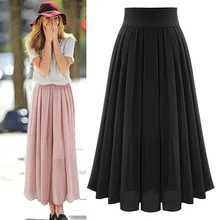 Шифоновое в Корейском стиле юбка женская модная черная розовая длинная Макси плиссированная юбка Mujer Moda одноцветная пляжная Harajuku