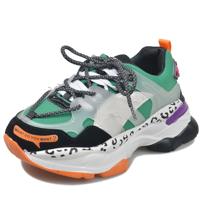 ADBOOV Brand New Fashion Sneakers Women Cross-tied Casual Shoes Women Height Increasing Platform Chunky Sneakers - Цвет: Зеленый