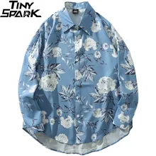 Hip Hop Shirt Long Sleeve Oversized Harajuku Shirt Streetwear Loose Hawaiian Shirt Floral Autumn Casual Tops HipHop Clothes