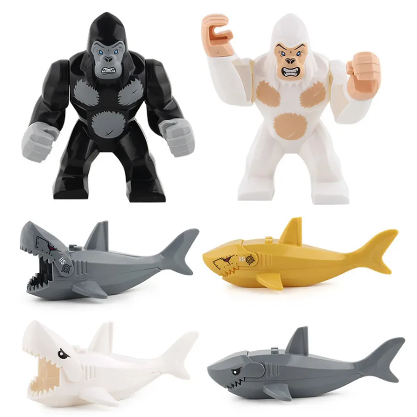 

Single Creative Animal Series Gorilla Ghost Zombie Shark Figure Building Blocks Compatible Legoingly Plastic Toys for Children
