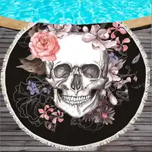 

Large Bath Towel for Beach Thick Round 3d Sugar Skull Printed Beach Towel Fabric Quick Compressed Towel Tapestry Yoga Mat