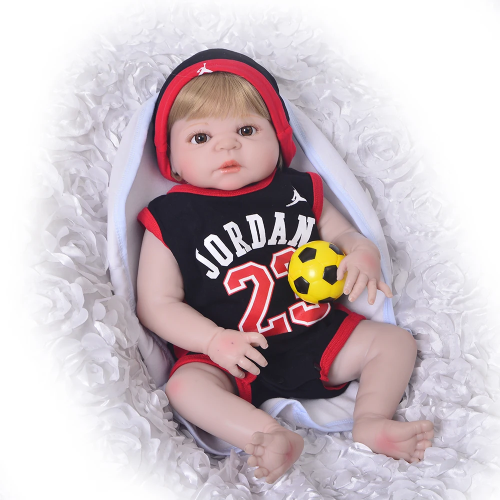 KEIUMI 57cm Alive Reborn Dolls 23'' Full Body Silicone Vinyl Reborn Baby Doll Boy Toys For Kids Gifts Kids Playmates with Ball
