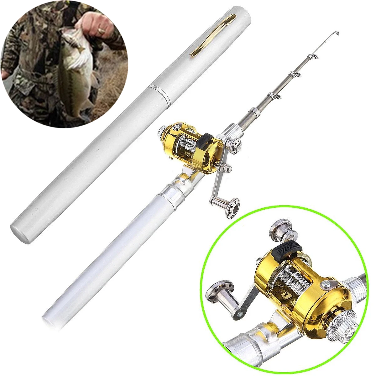1Pcs Portable Mini Pocket Telescopic Pen Fishing Tackle Rod With Pole Reel Aluminum Fishing Tackle Accessories