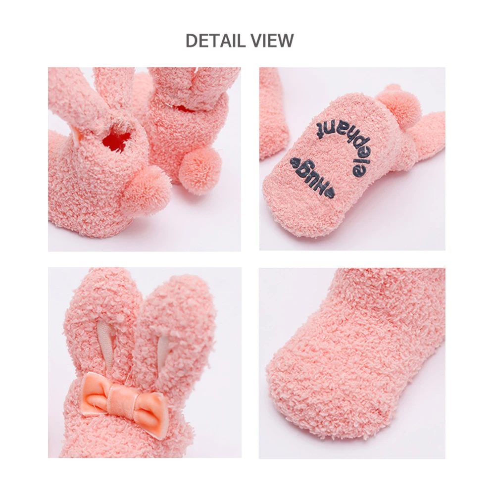 Зимние толстые носки из кораллового флиса для новорожденных девочек мягкие милые теплые носки-тапочки с длинными ушками кролика для малышей