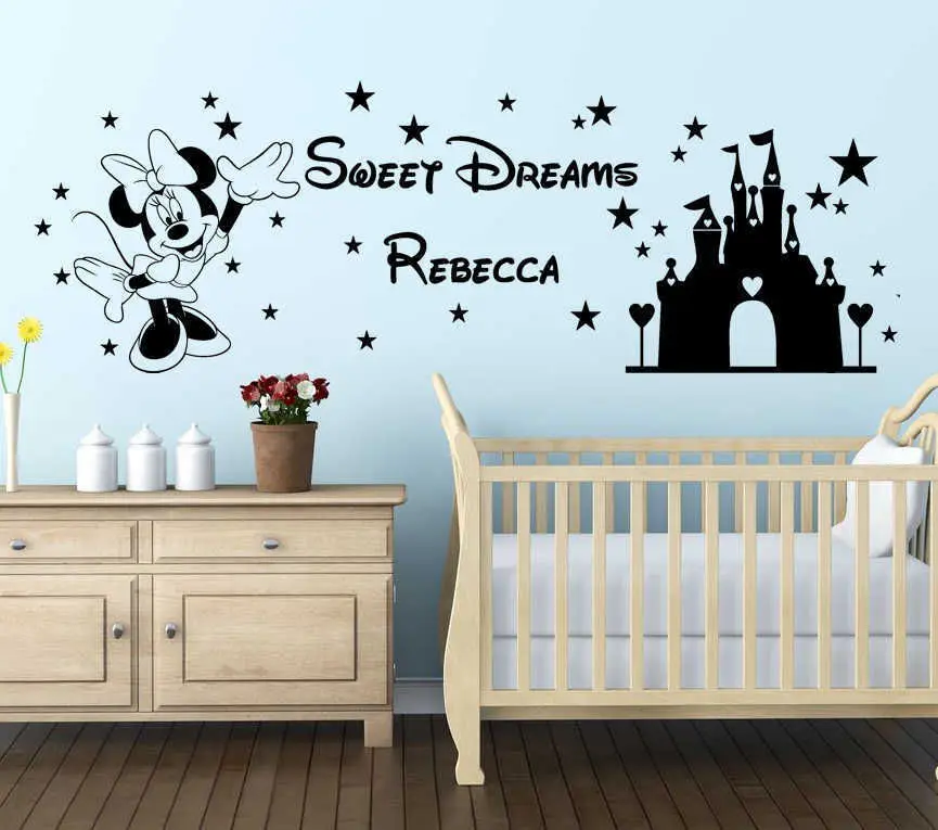 Mickey Mouse Wall Decal Personalised name Princess Kidu0027s Sticker Art Home Decor In The Girlu0027s Bedroom