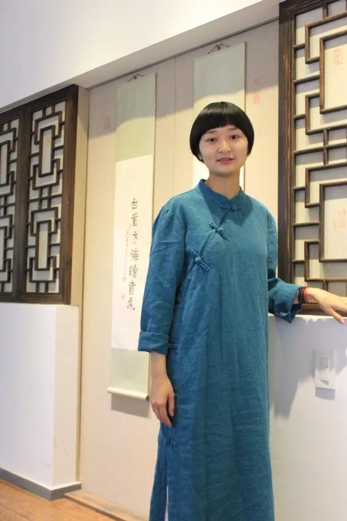 

Old Washed All Linen Hand-made Buckle Stand Collar Improved Diagonal Chinese Cheongsam Dress Long Dress Female