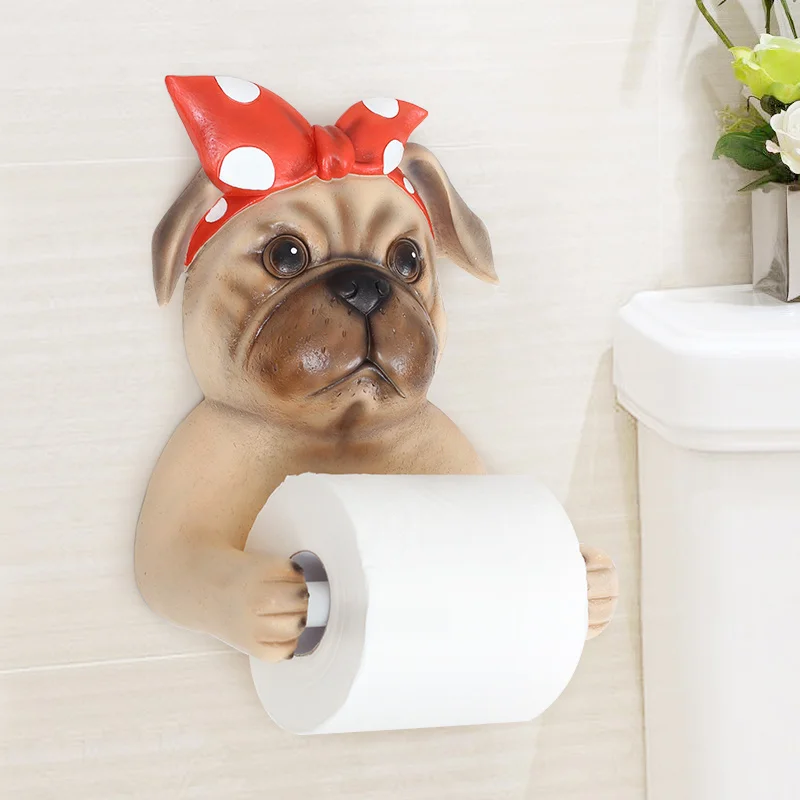 Animal Dog Tissue Box Durable Wall Hanging Mounted Bathroom resin Toilet Paper Tissue Roll Paper