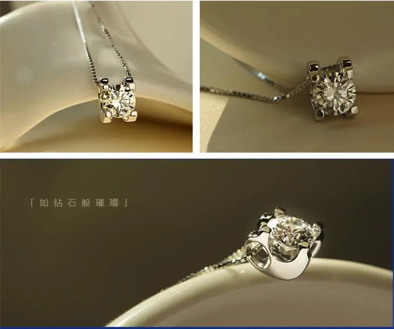 925 пробы серебряные ювелирные изделия квадратной формы AAA+ циркон кулон ожерелье для женщин подарок 45 см коробка цепь колье ожерелье-колье S-N113