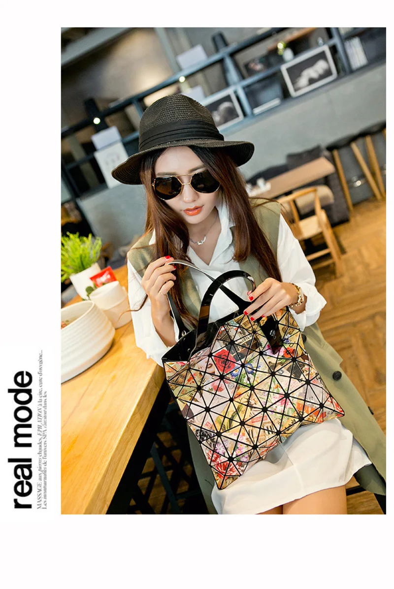 Fashion Ladies Folded Geometric Plaid Bag Women Laser Bright Casual Totes Bag Shoulder Bags Fold Over Bao Bao Handbags (14)