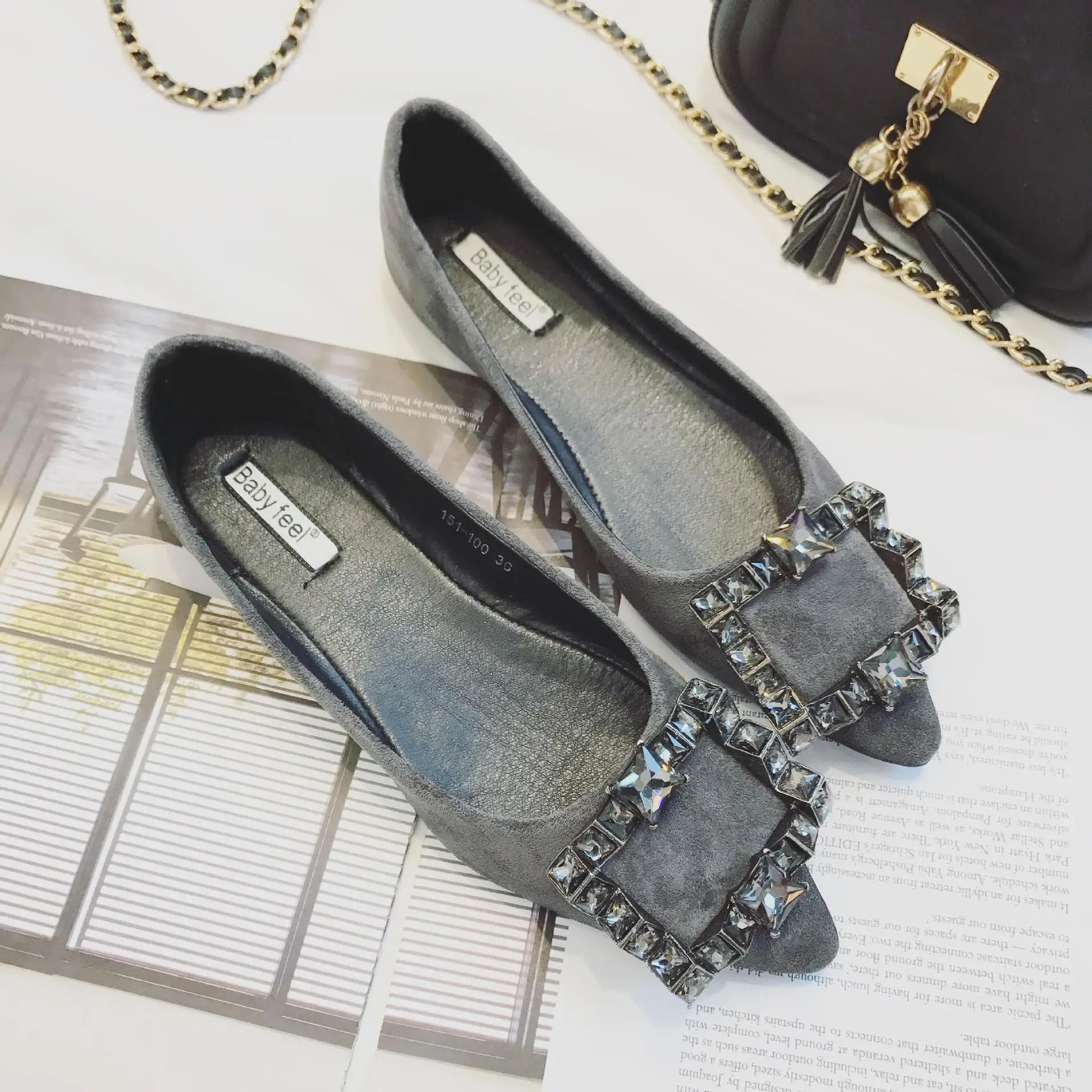 

F.N.JACK Women's Flat Crystal Shoes Elegant Womens Shoes Comfortable Lady Fashion Rhinestone Soft Female Loafers