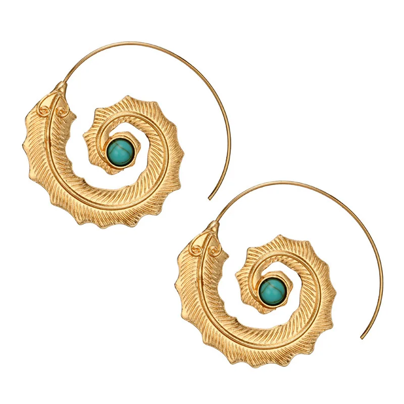 

Tacoma Ethnic Spiral Earrings Exaggerated Whirlpool Gear Earrings for Women Hoop Gypsy Tribal Earrings Jewelry Gold Color