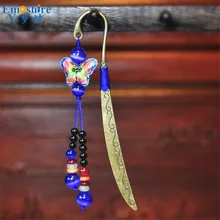 Emoshire в ретростиле с изображением бабочки для подвеска с бахромой, цвета: синий, металлическая Закладка книжной метки подарок на день рождения Китайский Стиль закладки для книги M133