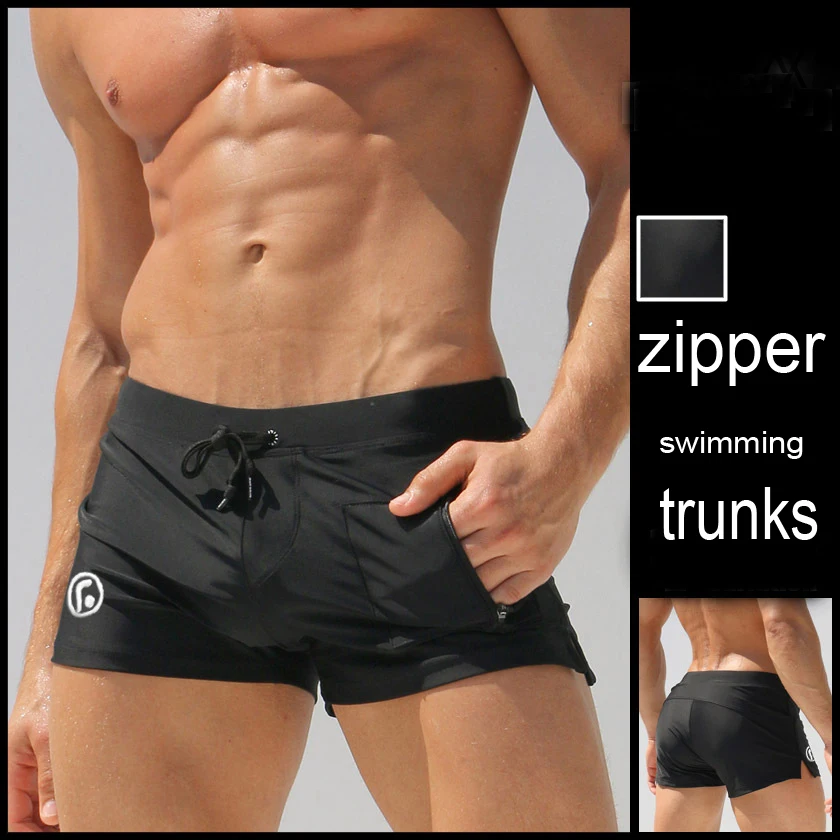 2017 man Swimwear Men Breathable side Zipper pocket Men's Swimsuit Swim