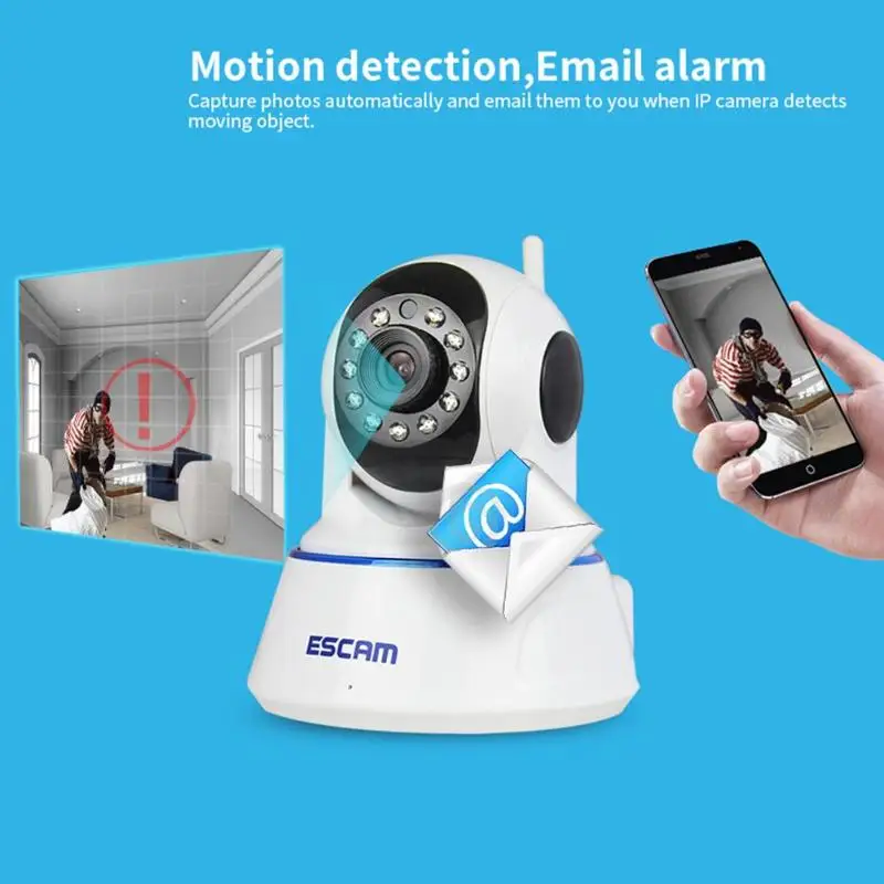 

Escam QF002 Mini WiFi IP Camera HD 720P CCTV security Webcam System P2P IR Cut Two Way Audio Micro SD Card Slot Night Vision Cam